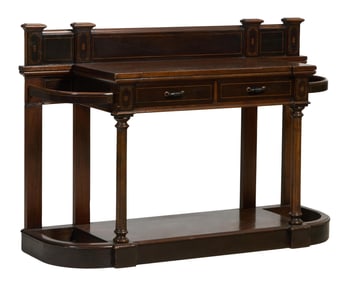 American Neo-Grecian Inlaid Walnut Hall Stand, late 19th c., H.- 39 1/2 in., W.- 57 in., D.- 18 1/2