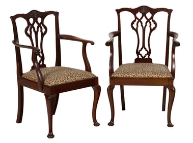 Pair of Chippendale Style Mahogany Youth Chairs, 20th c., Each- H.- 32 in., W.- 21 in., D.- 16 1/2