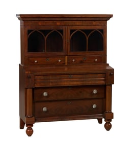 American Late Classical Walnut Lady's Secretary Bookcase, early to mid 19th c., H.- 56 in., W.- 45
