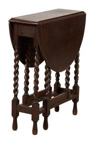 English William and Mary Style Oak Drop Leaf Table, 20th c., Closed- H.- 30 in., W.- 26 in., W.- 9 (1 of 2)
