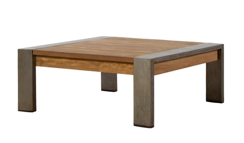 Contemporary Aluminum and Pine Low Table, 21st c., H.- 16 in., W.- 37 1/2 in., D.- 37 1/2 in.