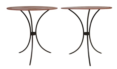 Pair of Parisian Wrought Iron Cafe Tables, 20th c., H.- 28 3/4 in., Dia.- 27 1/4 in. (2 Pcs.)