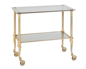 French Louis XVI Inspired Smoked Glass and Brass Bar Cart, 20th c., H.- 28 in., W.- 33 in., D.- 17
