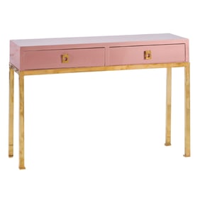 Mid Century Style Pink Lacquer and Brass Console, 21st c., H.- 31 in., W.- 46 in., D.- 15 in.