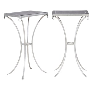 Pair of Classical Form Nickel and Leather Cocktail Tables, 20th c., H.- 28 in., W.- 16 in., D.- 12