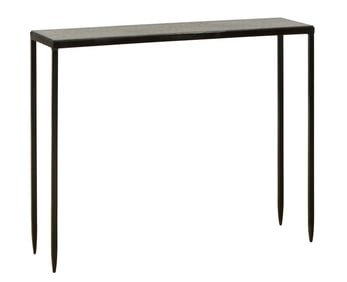 Contemporary Leather Top Iron Sofa Table, 21st c., H.- 31 1/2 in., W.- 42 in., D.- 11 in.