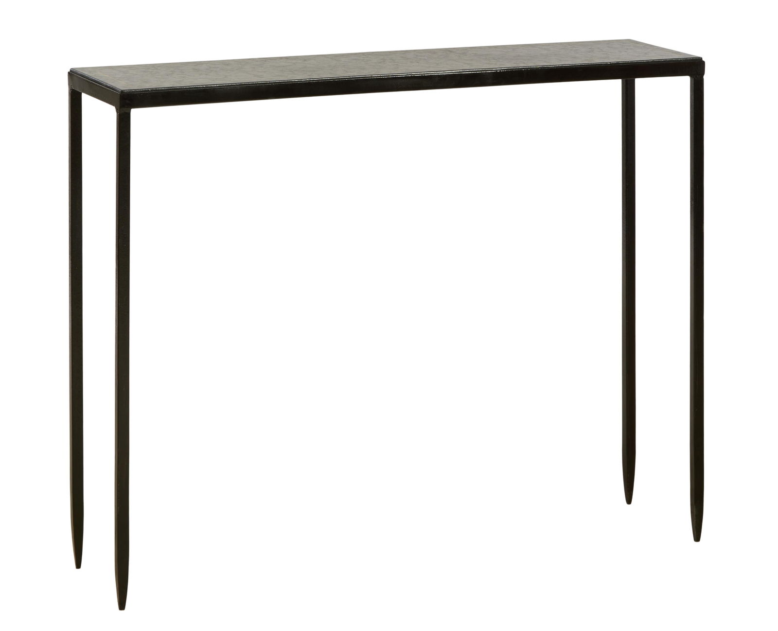 Contemporary Leather Top Iron Sofa Table, 21st c., H.- 31 1/2 in., W.- 42 in., D.- 11 in. (1 of 1)