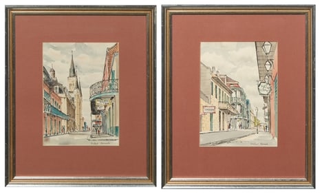 Hubert Hanush (20th c., New Orleans/Missouri), "St. Peter Street with Pat O''Brien''s" and "Street