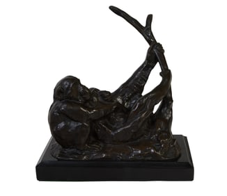 After Irenee Rochard (French, 1906-1984), "Monkeys," 20th c., Bronze- H.- 10 3/8 in., W.- 9 in., D.-