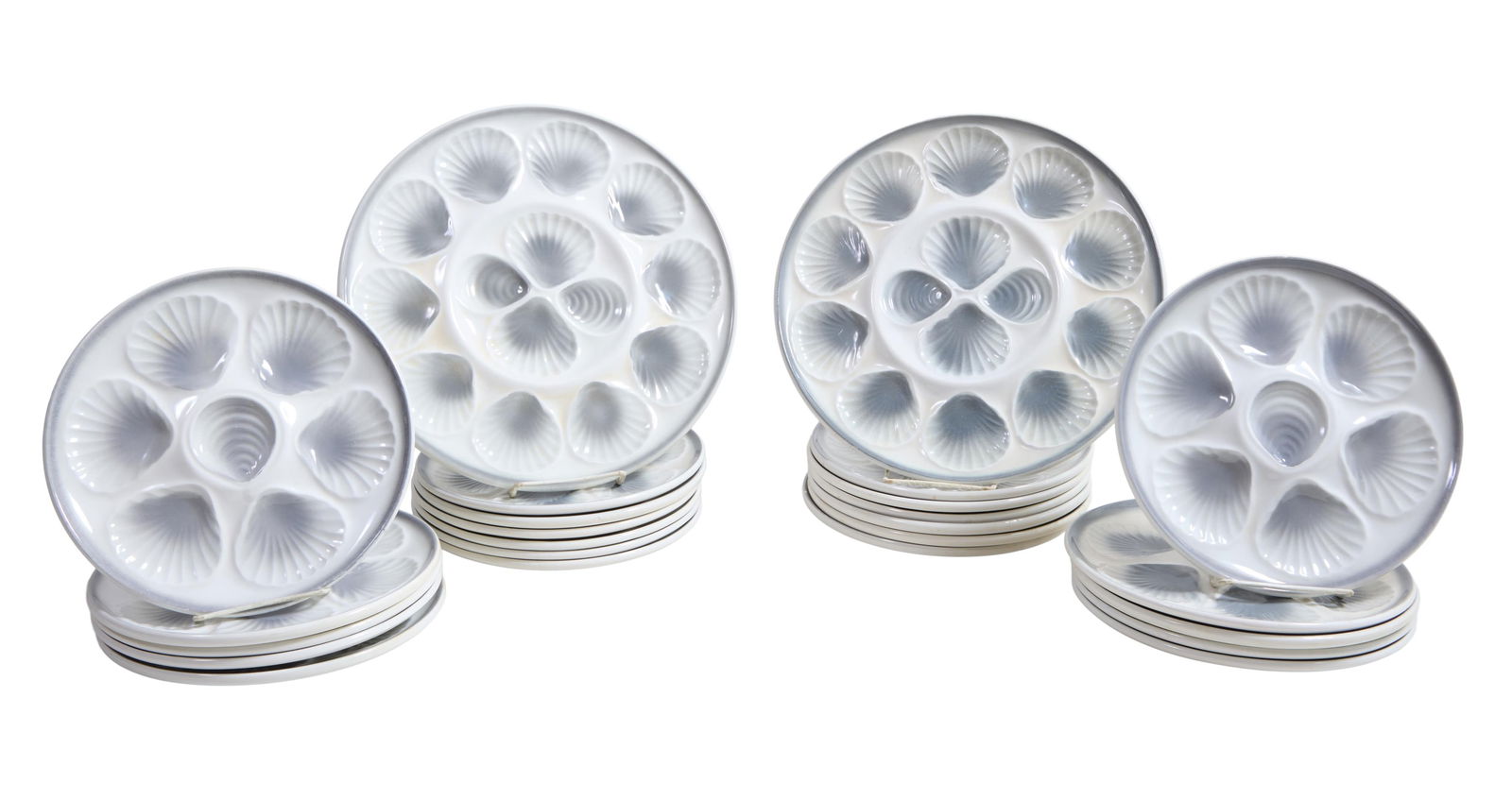 Twenty-Four Piece French Ceramic Oyster Set, 20th c., Plate- H.- 3/4 in., Dia.- 9 3/4 in.; Platter- (1 of 2)