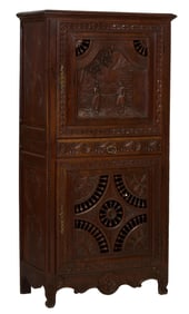 French Brittany Style Carved Walnut Bonnetiere, 19th c., H.- 70 1/2 in., W.- 36 in., D.- 18 1/2 in.