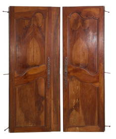 Pair of Antique French Louis XV Style Walnut Armoire Doors, 19th c., Overall- H.- 77 in., W.- 58 in. (1 of 1)