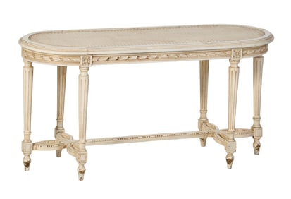 French Louis XVI Style Creme Peinte Window Bench, 20th c., H.- 21 in., W.- 41 1/2 in., D.- 15 in.