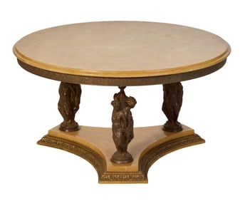 Continental Classical Giltwood Onyx and Bronze Low Table, 20th c., H.- 19 in., Dia.- 35 1/2 in.