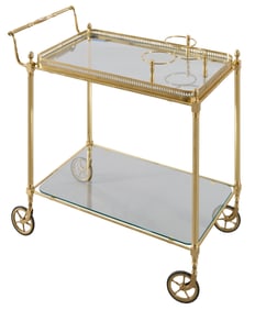 French Louis XVI Inspired Brass and Glass Dessert Cart, 20th c., H.- 28 1/2 in., W.- 29 1/2 in., D.-