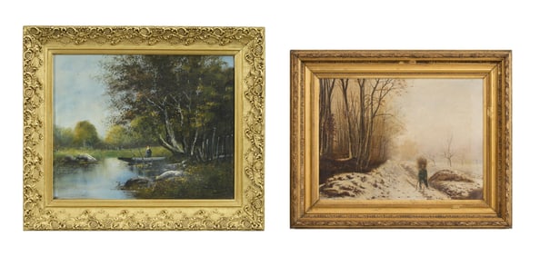 French School, Two Landscapes, 19th c., First - H.- 18 in., W.- 25 1/2 in., Framed H.- 25 3/8 in.,