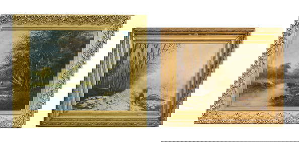 French School, Two Landscapes, 19th c., First - H.- 18 in., W.- 25 1/2 in., Framed H.- 25 3/8 in., (1 of 9)