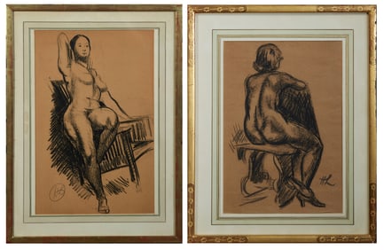 Richard Hayley Lever (1876-1958, Australian), "Seated Nude," and "Seated Nude Rear View," H.- 19 3/8