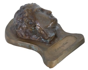 Bronze Bust Plaque of Heracles, 19th c., H.- 10 1/2 in., W.- 8 3/4 in., D.- 4 1/2 in.