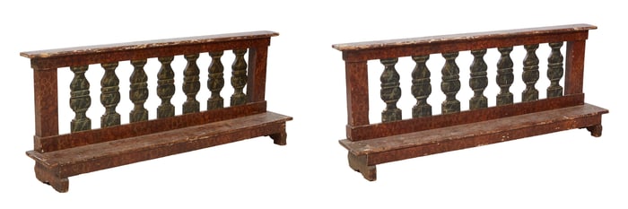 Pair of Italian Faux Marble Kneelers, 19th c., H.- 29 1/2 in., W.- 73 1/2 in., D.- 13 in. (2 Pcs.)