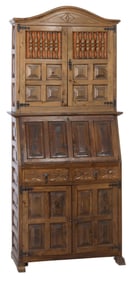 Spanish Renaissance Style Walnut Fall Front Secretary, 20th c., H.- 78 in., W.- 34 1/2 in., D.- 17
