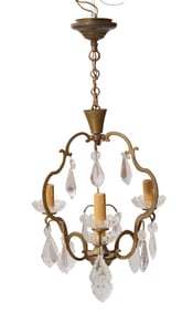 French Louis XV Style Iron and Crystal Pendant Chandelier, 20th c., H.- 23 in., W.- 12 1/2 in., W.-
