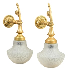 Pair of French Louis XVI Style Single Light Bronze Sconces, early 20th c., Each- H.- 12 1/2 in., W.-