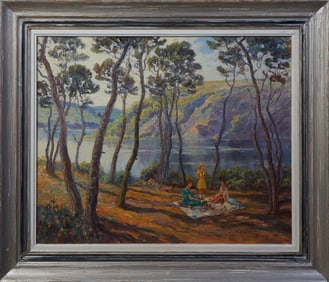 Hans Strobel (1913-1974, Austria), "The Picnic," early 20th c., H.- 19 1/4 in., W.- 23 1/2 in.,