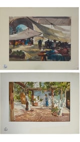 F. Douglas Greenbowe (American, 1921-1997), "European Market Scene," and "Sunlit Veranda," Each- H.-