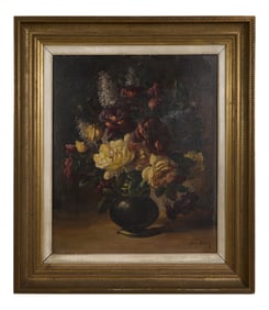 Jan Robin (Continental, 19th/20th Century), "Still Life with Flowers," H.- 21 3/4 in., W.- 18 1/4