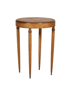 French Art Nouveau Parquetry Cherry Side Table, early 20th c., H.- 27 1/2 in., Dia.- 20 in.
