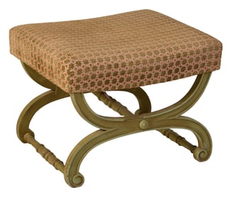 Continental Classical Form Polychromed Curule Stool, 20th c, H. 18 1/2 in., W.- 24 in., D.- 20 in.