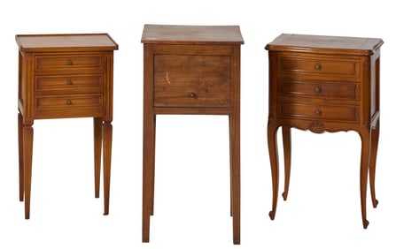 Group of Three French Nightstands, 19th and 20th c., tambour: H.- 29 1/4 in., W.- 15 in., D.- 15 in.