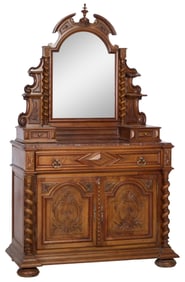 French Henri II Style Marble Top Carved Walnut Dresser, 19th c., H.- 87 1/2 in., W.- 49 1/2 in., D.-