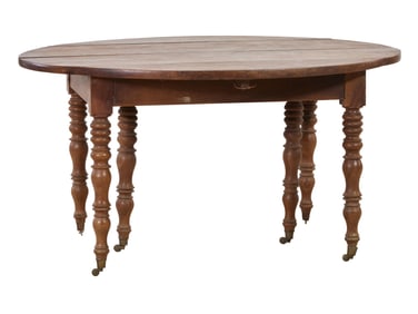 French Louis Philippe Walnut Drop Leaf Table, mid 19th c., Open: H.- 29 1/2 in., W.- 49 in., D.- 50