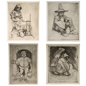 Ellsworth Woodward (American/New Orleans, 1861-1939), Four Etchings on Paper, Each- H.- 10 1/4 in.,