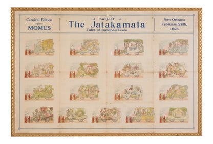 Mardi Gras Parade Bulletin, Momus, 1924, "The Jatakamala, Tales of Buddha's Lives," H.- 28 1/8 in.,