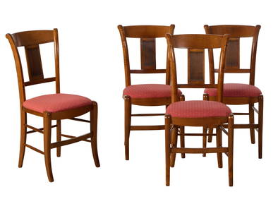 Set of Four French Louis Philippe Style Cherry Side Chairs, 20th c., Each- H.- 36 in., W.- 17 in., (1 of 1)