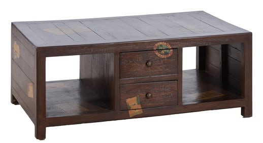 Traveler's Crate Inspired Low Table, 20th c., H.- 18 in., W.- 47 in., D.- 27 1/2 in.