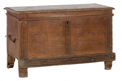 French Provincial Henri II Carved Walnut Coffer, 18th/19th c., H.- 30 1/2 in., W.- 50 in., D.- 23