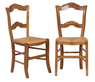 Pair of French Provincial Cherry Side Chairs, 20th c., H.- 34 1/2 in., W.- 16 in., D.- 16 in. (2