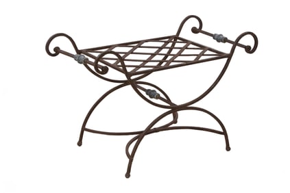 Continental Wrought Iron Curule Bench, 20th c., H.- 21 1/2 in., W.- 32 1/2 in., D.- 16 1/2 in.
