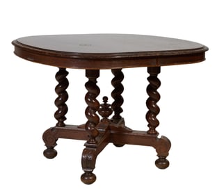 Continental Renaissance Revival Carved Oak Center Table, late 19th c., H.- 29 1/2 in., W.- 44 in.,