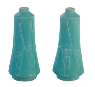 Pair of Shearwater Style Pottery Vases, 20th c., H.- 9 in., Dia.- 4 in. (2 Pcs.)