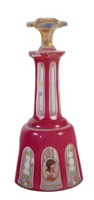 American Blown Glass Octagonal Gilt and Enameled Decanter and Stopper, 19th c., H.- 11 3/4 in.,