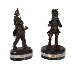 Amilcare Santini (Italian, 1910-1975), Two Patinated Bronze Statues of Clowns, 20th c., Each- H.- 14