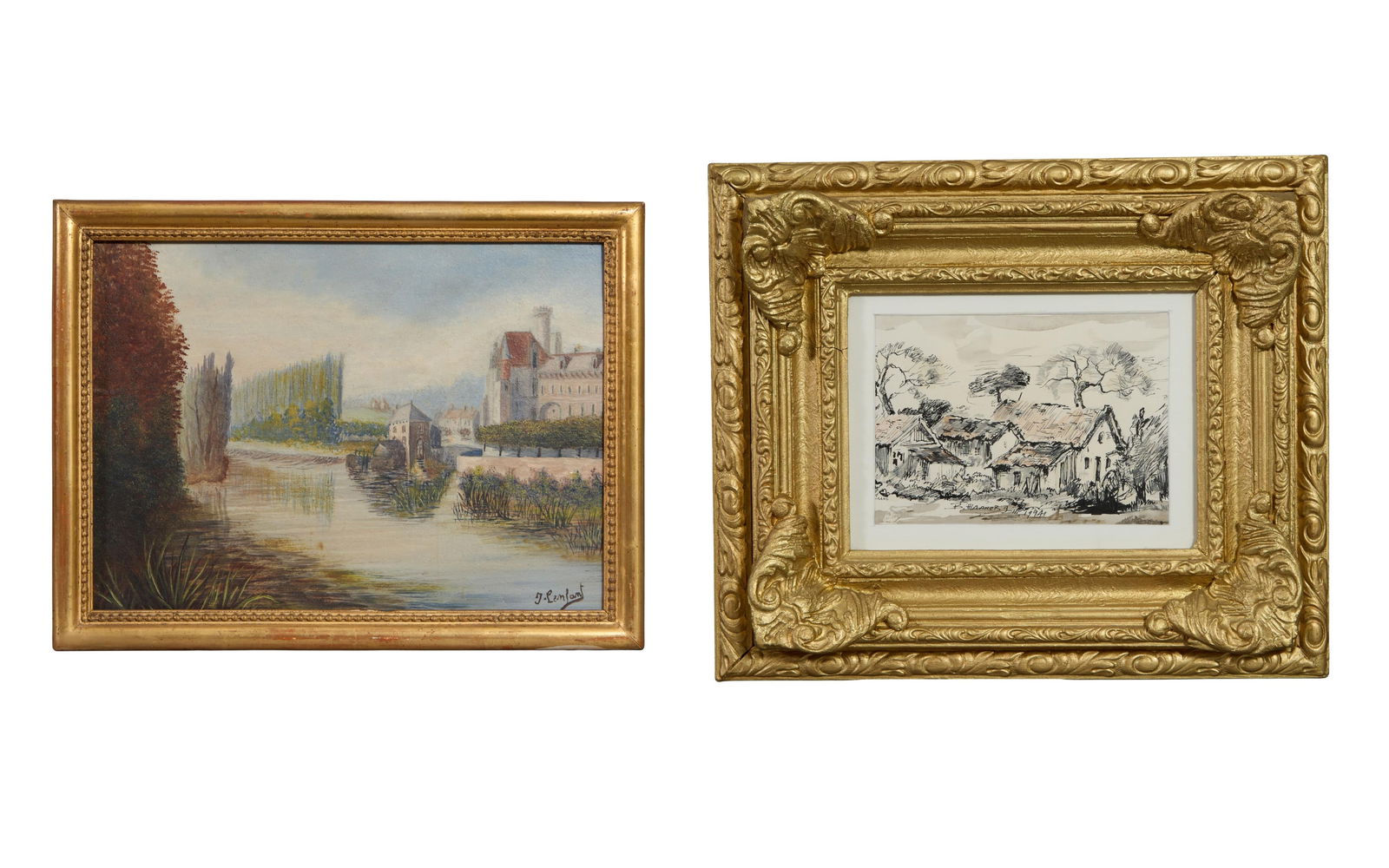 Two Continental School Landscapes, 20th c., First- H.- 9 1/8 in., W.- 12 5/8 in., Framed H.- 11 1/8 (1 of 9)
