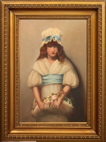 C.M. Nell (British), "Portrait of a Girl with Flowers," 1893, H.- 23 1/2 in., W.- 15 1/4 in.,