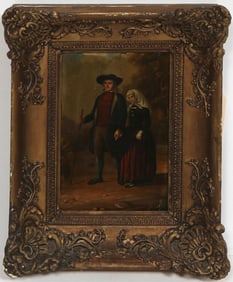 Continental School, "Portrait of a Couple on a Promenade," H.- 7 3/8 in., W.- 4 3/4 in., Framed H.-