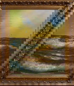 J Lapalle, "Ocean Scape with Seagulls," 20th/21st c., oil on canvas, signed lower right, presented